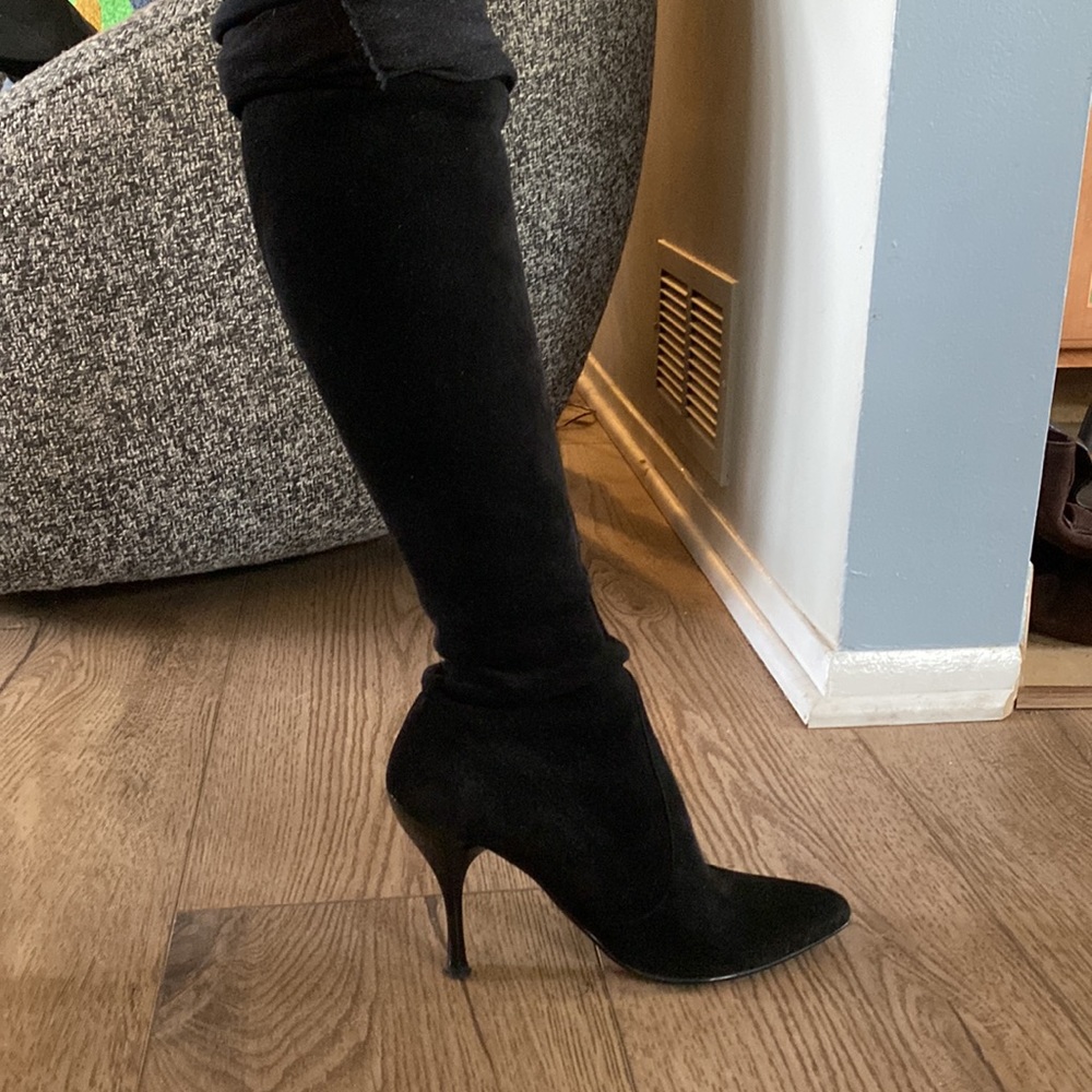 Stuart Weitzman Wanessa Suede Heel Knee High Sock Boots